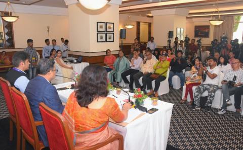 The Secretary, Ministry of Information and Broadcasting, Shri Sanjay Jaju interacting the media during a press conference organized on the 18th edition of Mumbai International Film Festival (MIFF - 2024) at Mumbai, in Maharashtra on June 14, 2024.