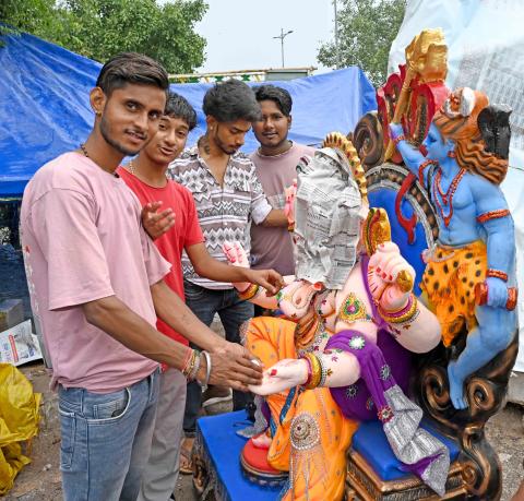 Glimpses of the Preparations for auspicious occasion of Ganesh Chaturthi Festival, in New Delhi on September 07, 2024.